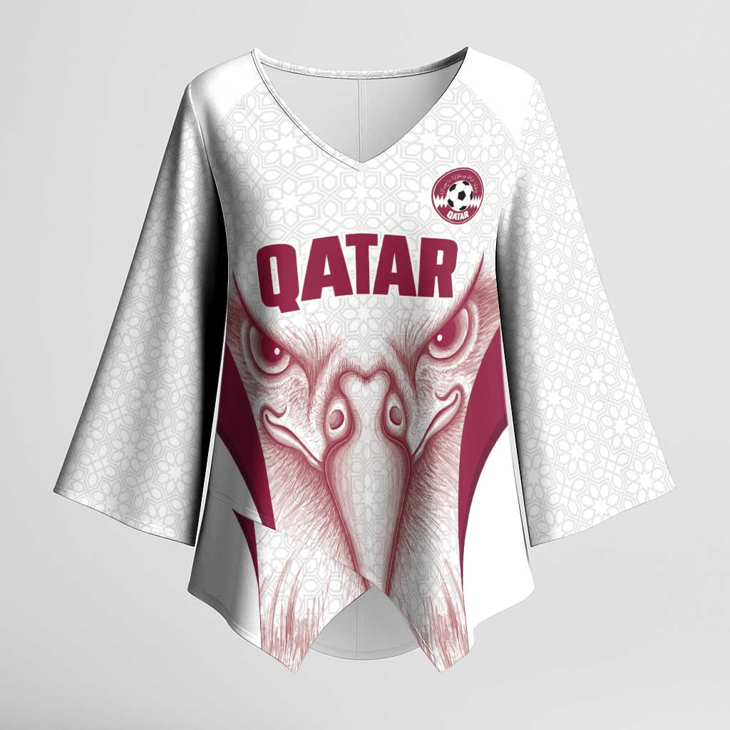 Custom Qatar Football Kimono Sleeve Blouse Maroon Falcon Spirit White Version - Wonder Print Shop