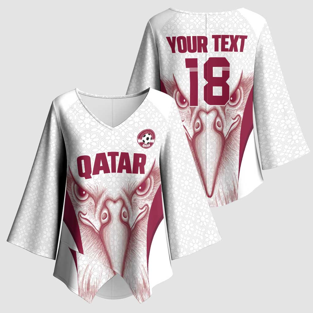 Custom Qatar Football Kimono Sleeve Blouse Maroon Falcon Spirit White Version - Wonder Print Shop