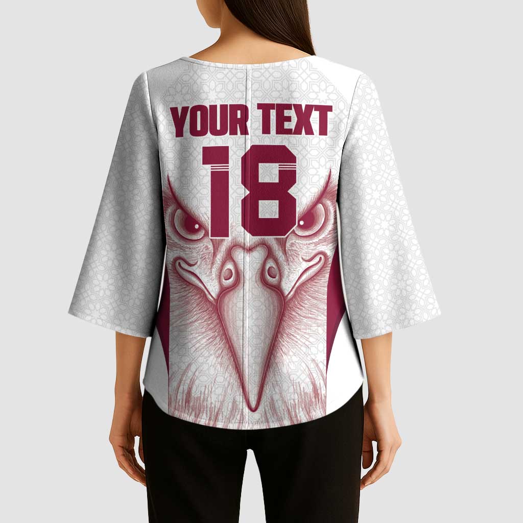 Custom Qatar Football Kimono Sleeve Blouse Maroon Falcon Spirit White Version - Wonder Print Shop