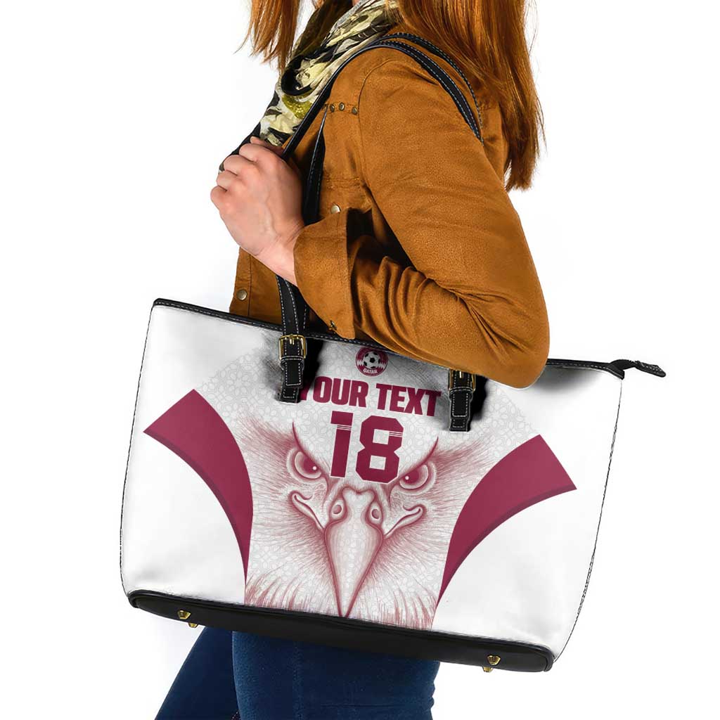 Custom Qatar Football Leather Tote Bag Maroon Falcon Spirit White Version - Wonder Print Shop