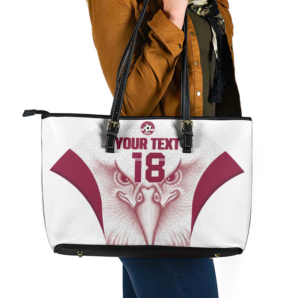 Custom Qatar Football Leather Tote Bag Maroon Falcon Spirit White Version - Wonder Print Shop