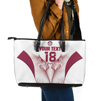 Custom Qatar Football Leather Tote Bag Maroon Falcon Spirit White Version - Wonder Print Shop