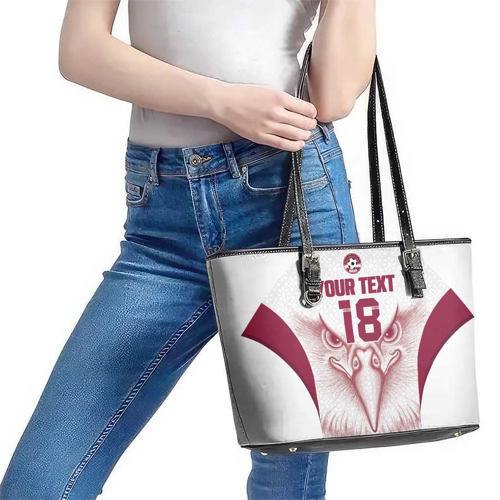 Custom Qatar Football Leather Tote Bag Maroon Falcon Spirit White Version - Wonder Print Shop
