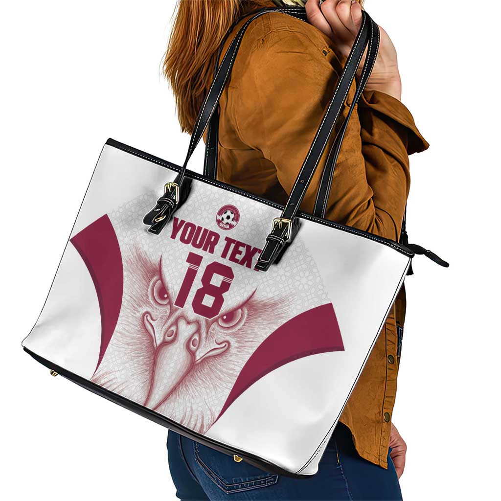 Custom Qatar Football Leather Tote Bag Maroon Falcon Spirit White Version - Wonder Print Shop