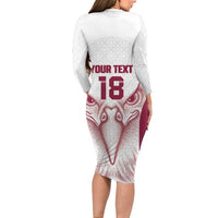 Custom Qatar Football Long Sleeve Bodycon Dress Maroon Falcon Spirit White Version - Wonder Print Shop