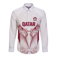 Custom Qatar Football Long Sleeve Button Shirt Maroon Falcon Spirit White Version - Wonder Print Shop