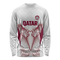 Custom Qatar Football Long Sleeve Shirt Maroon Falcon Spirit White Version - Wonder Print Shop