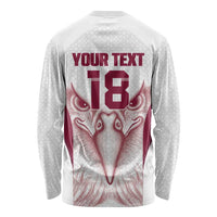 Custom Qatar Football Long Sleeve Shirt Maroon Falcon Spirit White Version - Wonder Print Shop