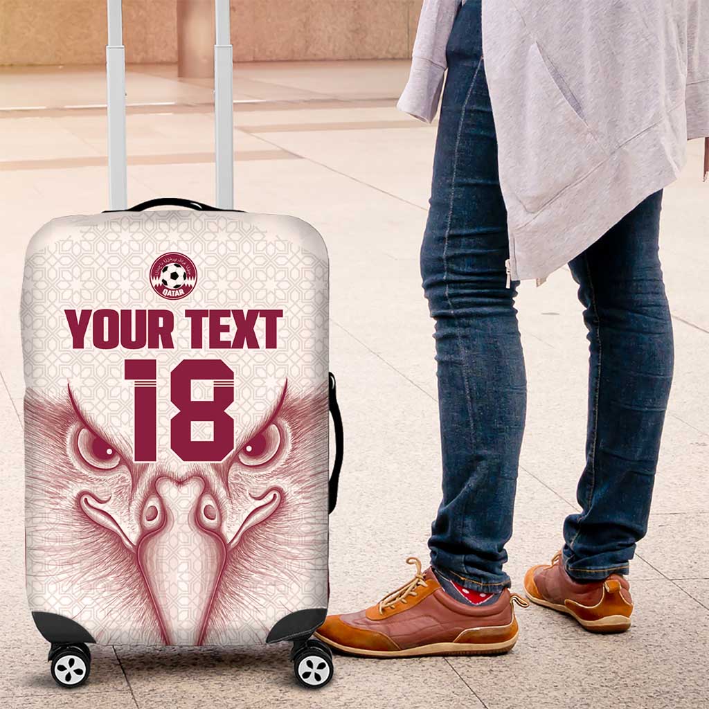 Custom Qatar Football Luggage Cover Maroon Falcon Spirit White Version - Wonder Print Shop