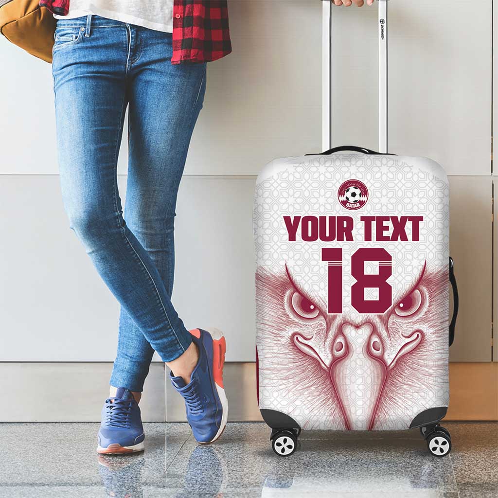 Custom Qatar Football Luggage Cover Maroon Falcon Spirit White Version - Wonder Print Shop