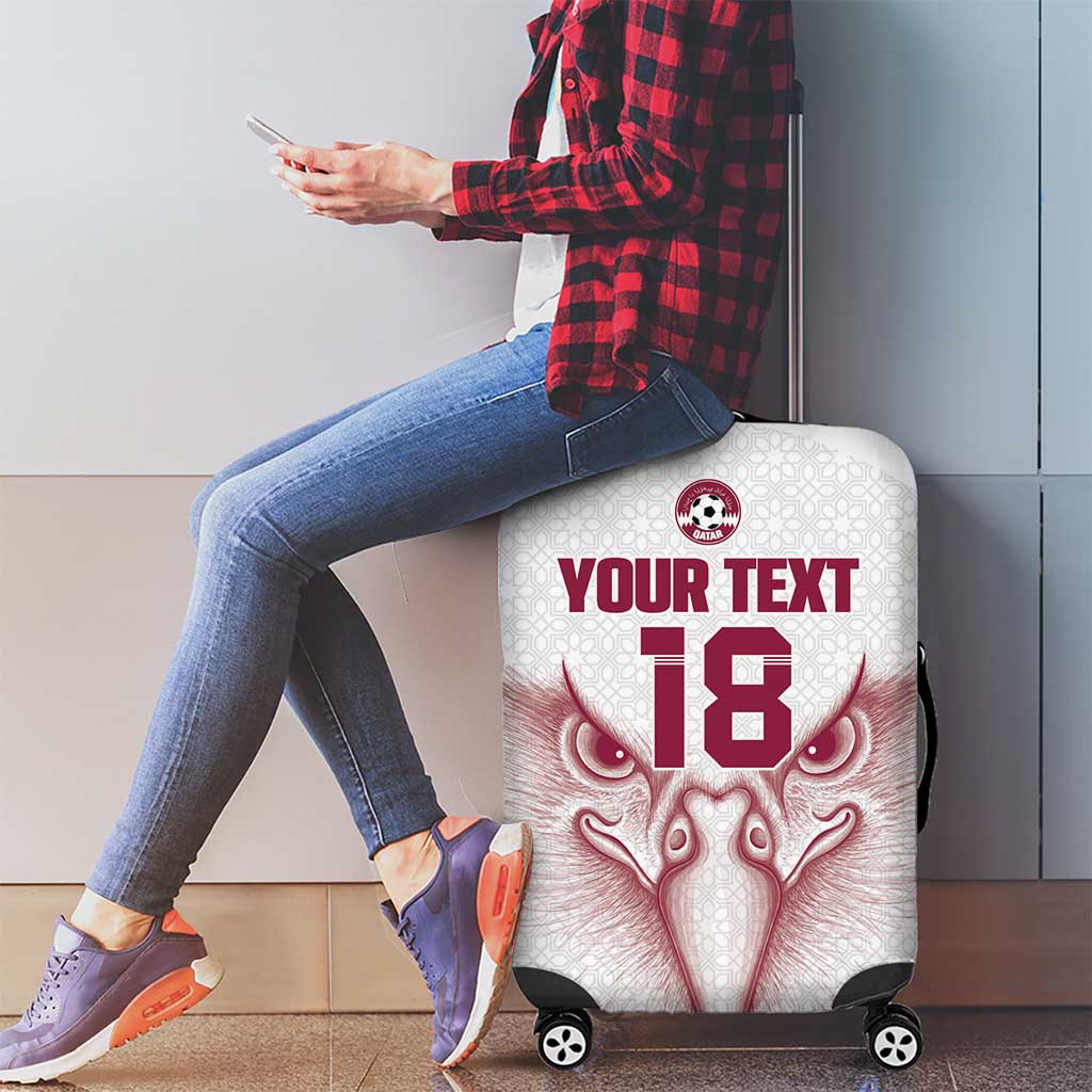Custom Qatar Football Luggage Cover Maroon Falcon Spirit White Version - Wonder Print Shop