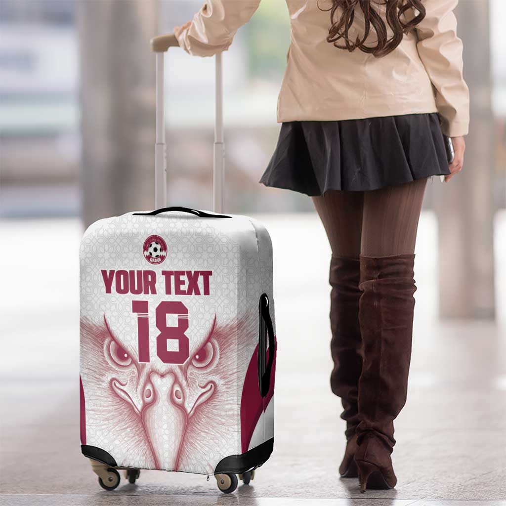 Custom Qatar Football Luggage Cover Maroon Falcon Spirit White Version - Wonder Print Shop