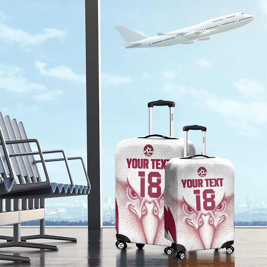 Custom Qatar Football Luggage Cover Maroon Falcon Spirit White Version - Wonder Print Shop