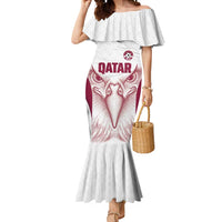 Custom Qatar Football Mermaid Dress Maroon Falcon Spirit White Version - Wonder Print Shop