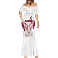 Custom Qatar Football Mermaid Dress Maroon Falcon Spirit White Version - Wonder Print Shop