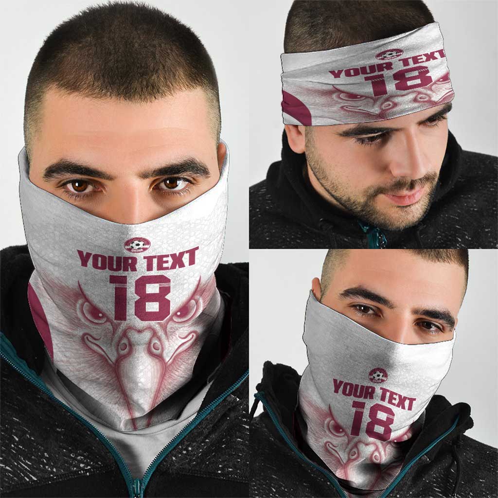 Custom Qatar Football Neck Gaiter Maroon Falcon Spirit White Version - Wonder Print Shop