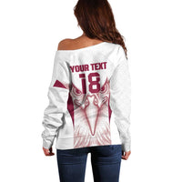 Custom Qatar Football Off Shoulder Sweater Maroon Falcon Spirit White Version - Wonder Print Shop