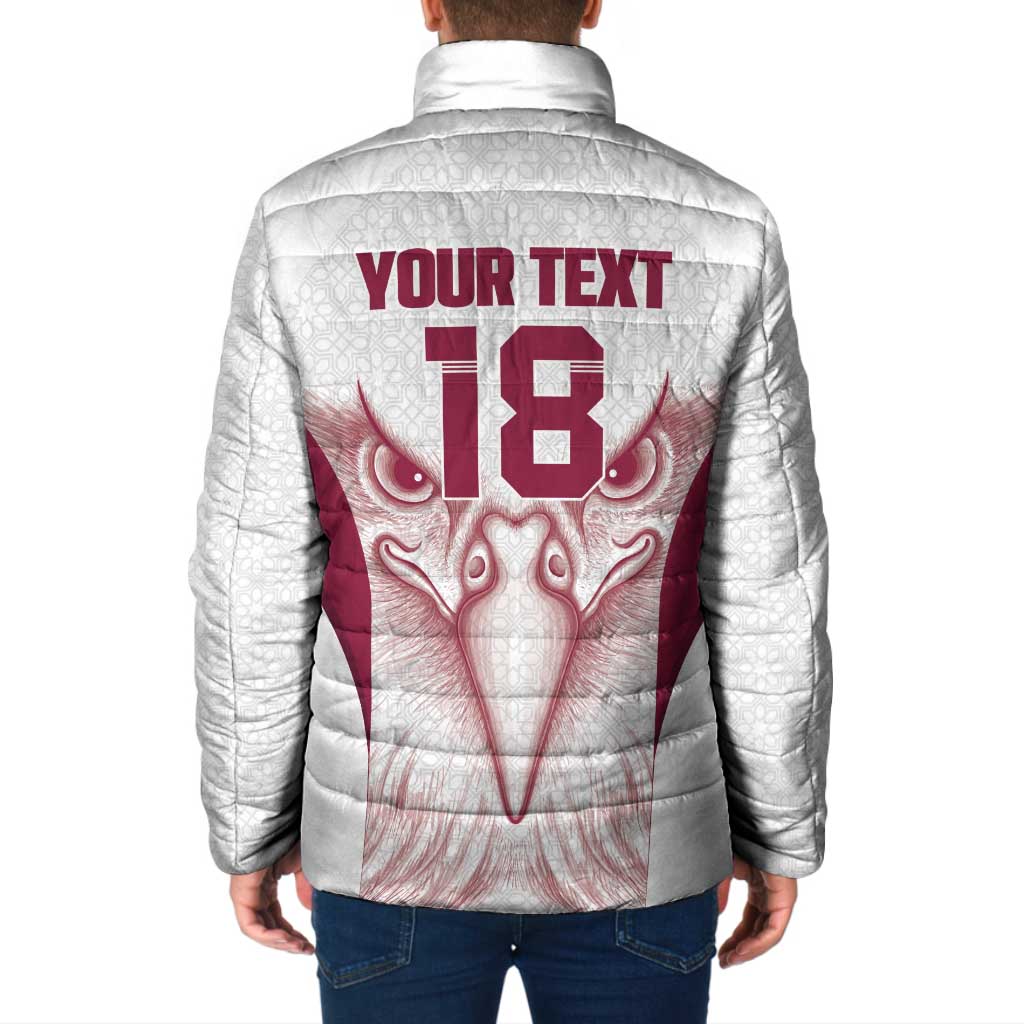 Custom Qatar Football Padded Jacket Maroon Falcon Spirit White Version - Wonder Print Shop