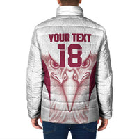 Custom Qatar Football Padded Jacket Maroon Falcon Spirit White Version - Wonder Print Shop