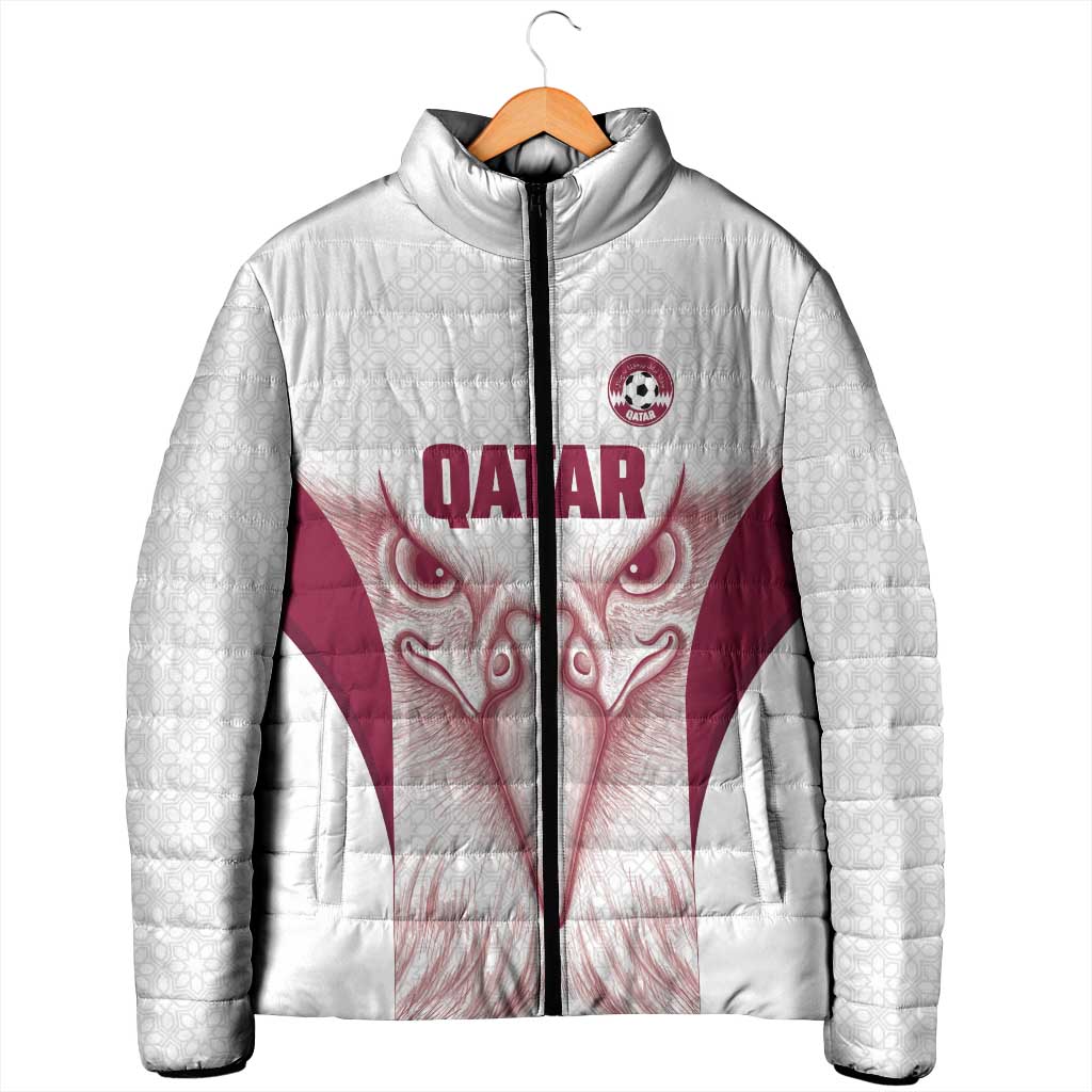 Custom Qatar Football Padded Jacket Maroon Falcon Spirit White Version - Wonder Print Shop