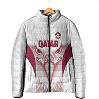 Custom Qatar Football Padded Jacket Maroon Falcon Spirit White Version - Wonder Print Shop