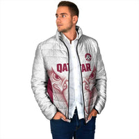 Custom Qatar Football Padded Jacket Maroon Falcon Spirit White Version - Wonder Print Shop