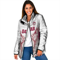 Custom Qatar Football Padded Jacket Maroon Falcon Spirit White Version - Wonder Print Shop