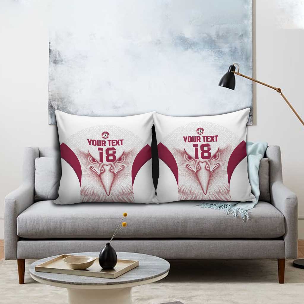 Custom Qatar Football Pillow Cover Maroon Falcon Spirit White Version - Wonder Print Shop