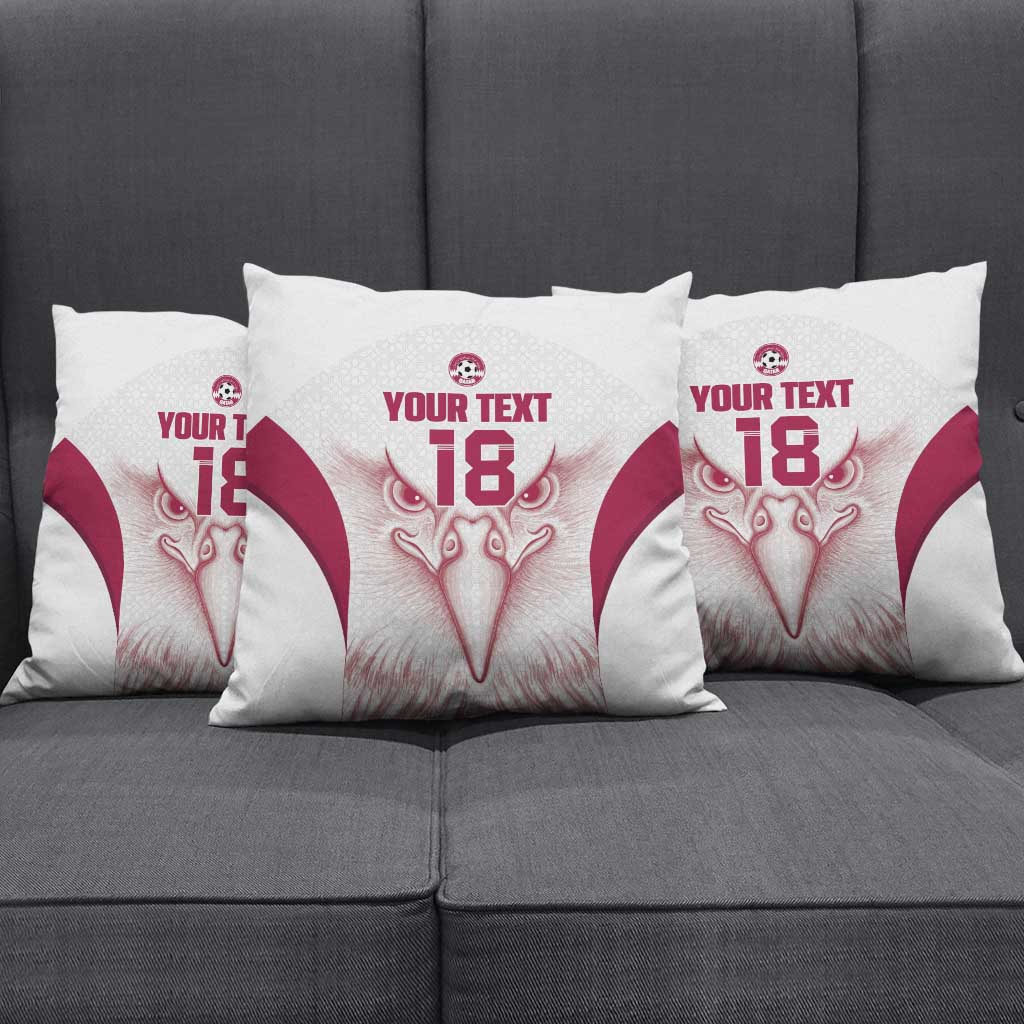 Custom Qatar Football Pillow Cover Maroon Falcon Spirit White Version - Wonder Print Shop