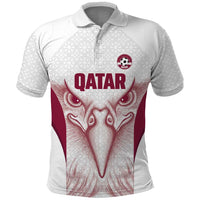 Custom Qatar Football Polo Shirt Maroon Falcon Spirit White Version - Wonder Print Shop