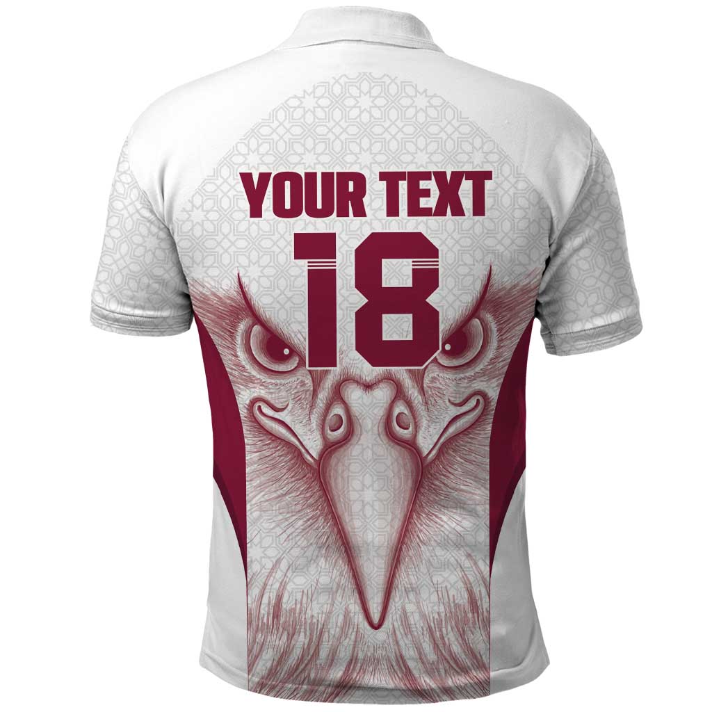 Custom Qatar Football Polo Shirt Maroon Falcon Spirit White Version - Wonder Print Shop