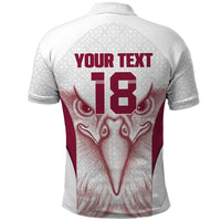 Custom Qatar Football Polo Shirt Maroon Falcon Spirit White Version - Wonder Print Shop