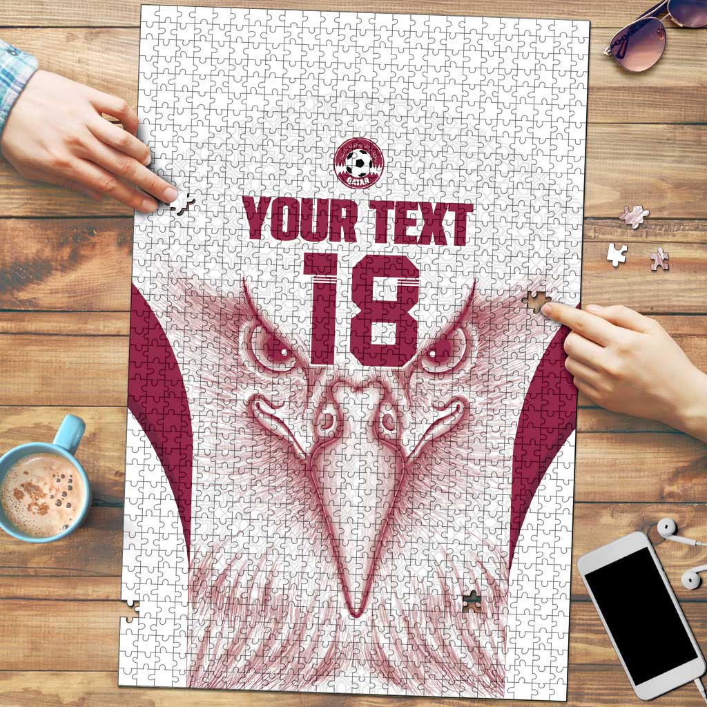 Custom Qatar Football Puzzle Maroon Falcon Spirit White Version - Wonder Print Shop