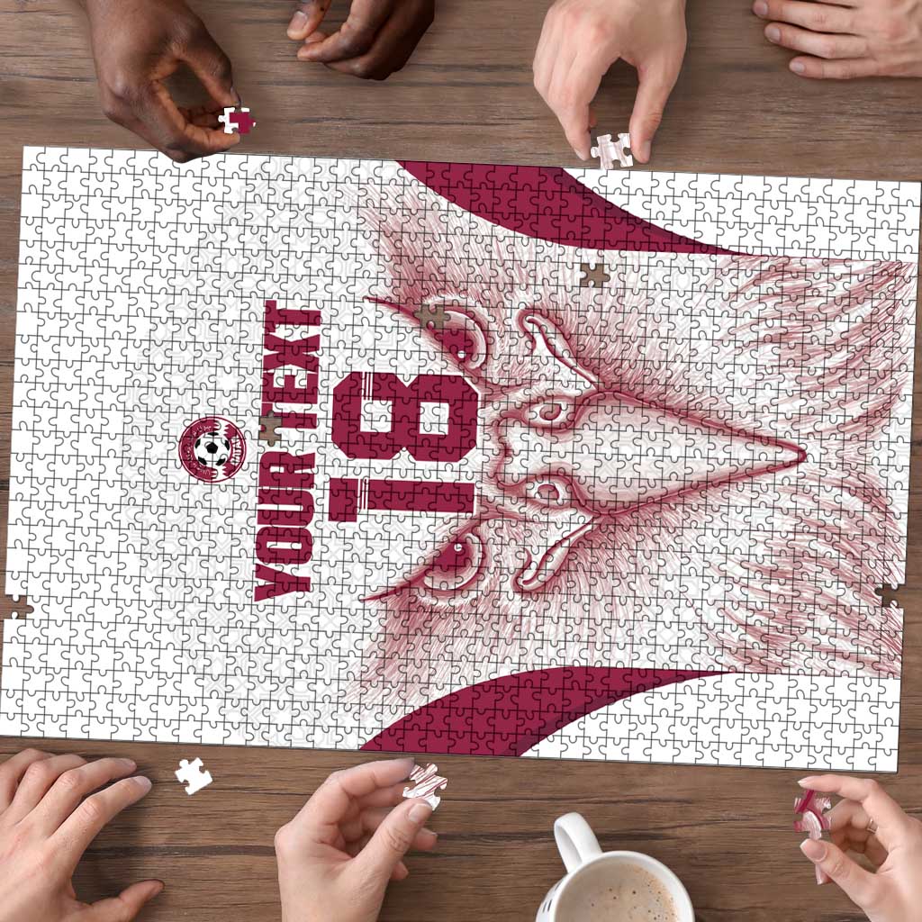 Custom Qatar Football Puzzle Maroon Falcon Spirit White Version - Wonder Print Shop