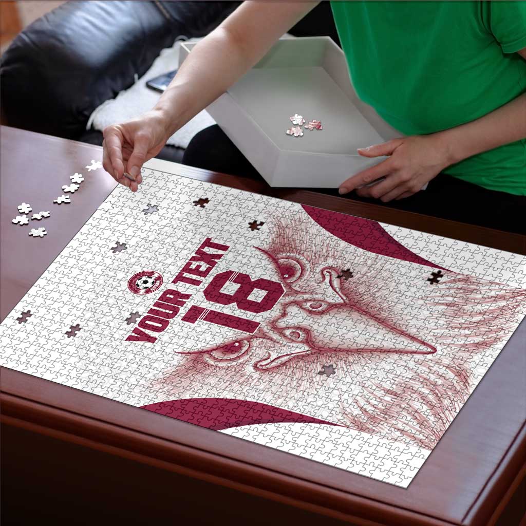 Custom Qatar Football Puzzle Maroon Falcon Spirit White Version - Wonder Print Shop