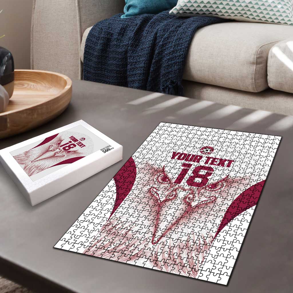 Custom Qatar Football Puzzle Maroon Falcon Spirit White Version - Wonder Print Shop