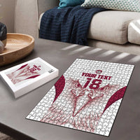 Custom Qatar Football Puzzle Maroon Falcon Spirit White Version - Wonder Print Shop
