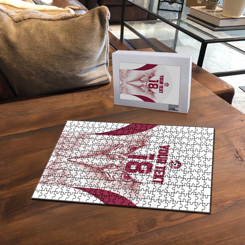 Custom Qatar Football Puzzle Maroon Falcon Spirit White Version - Wonder Print Shop
