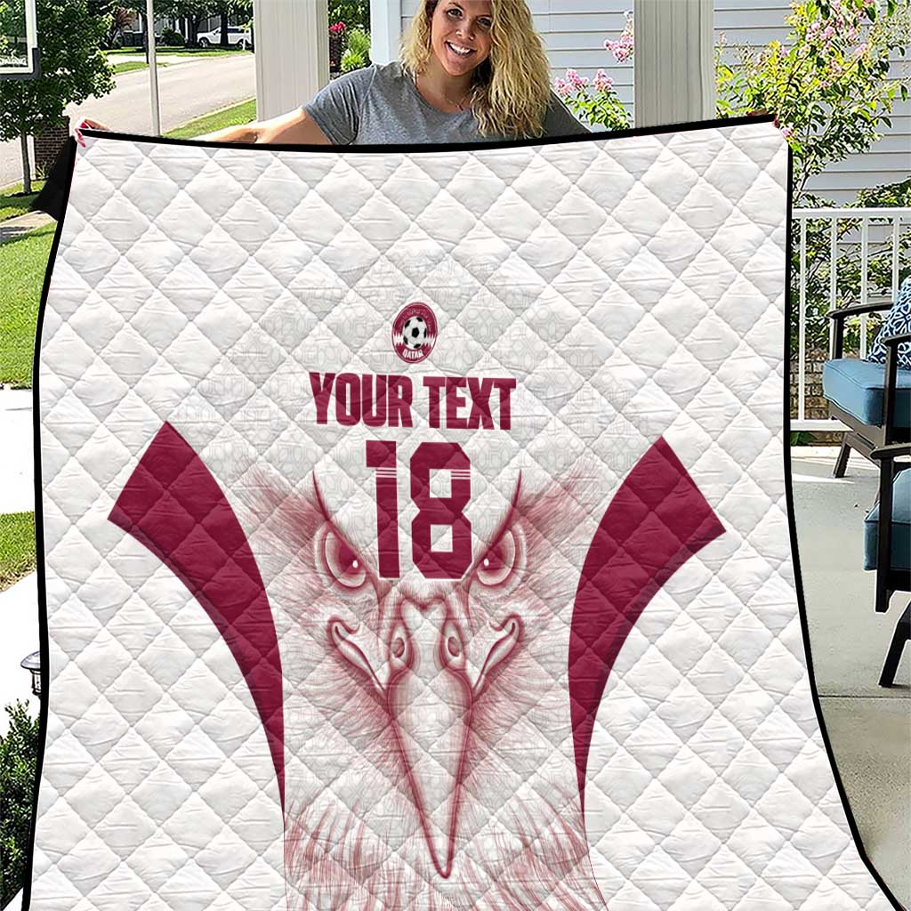 Custom Qatar Football Quilt Maroon Falcon Spirit White Version - Wonder Print Shop