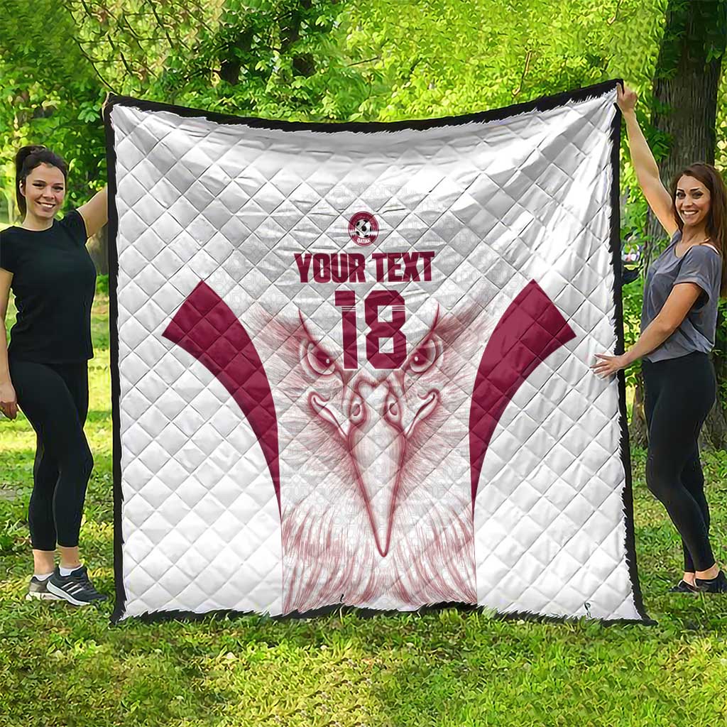 Custom Qatar Football Quilt Maroon Falcon Spirit White Version - Wonder Print Shop