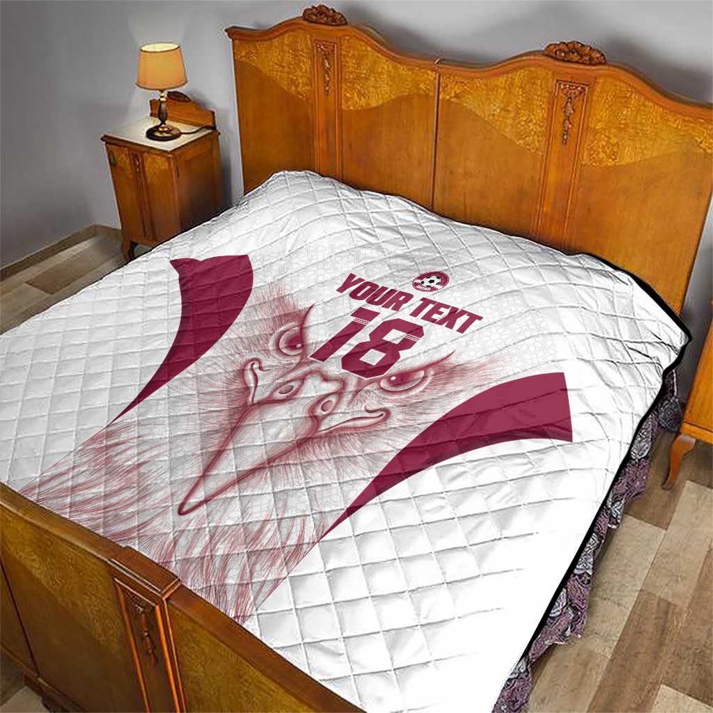 Custom Qatar Football Quilt Maroon Falcon Spirit White Version - Wonder Print Shop