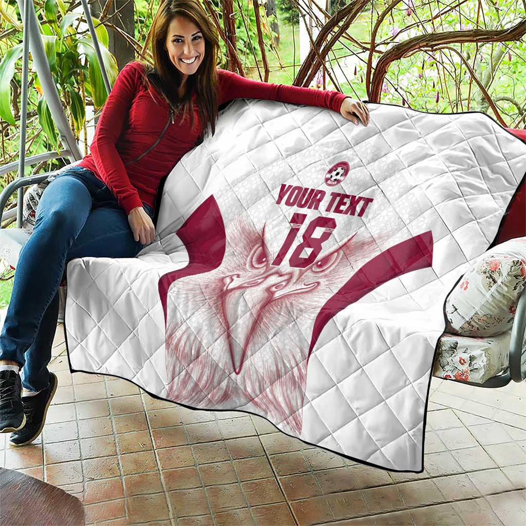 Custom Qatar Football Quilt Maroon Falcon Spirit White Version - Wonder Print Shop