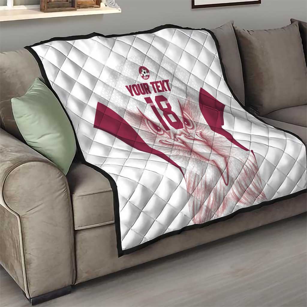 Custom Qatar Football Quilt Maroon Falcon Spirit White Version - Wonder Print Shop
