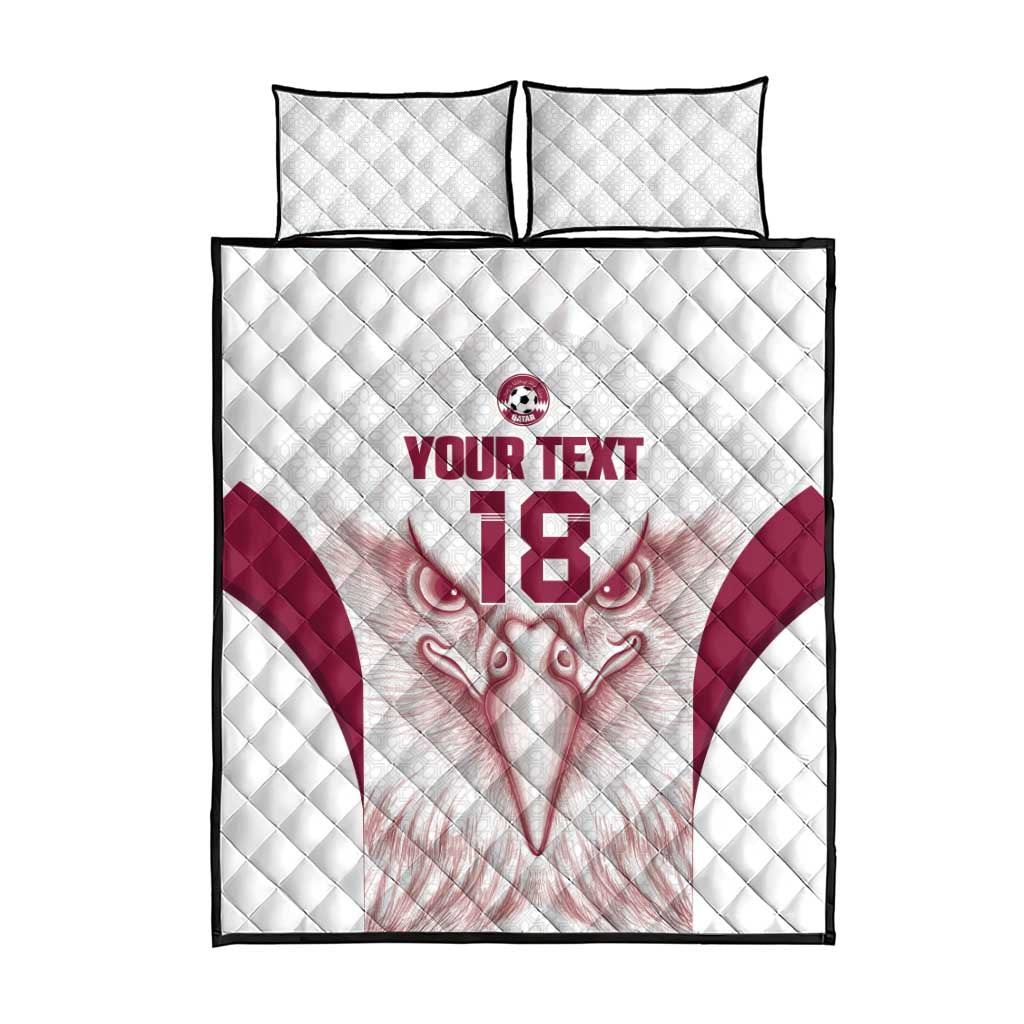 Custom Qatar Football Quilt Bed Set Maroon Falcon Spirit White Version - Wonder Print Shop