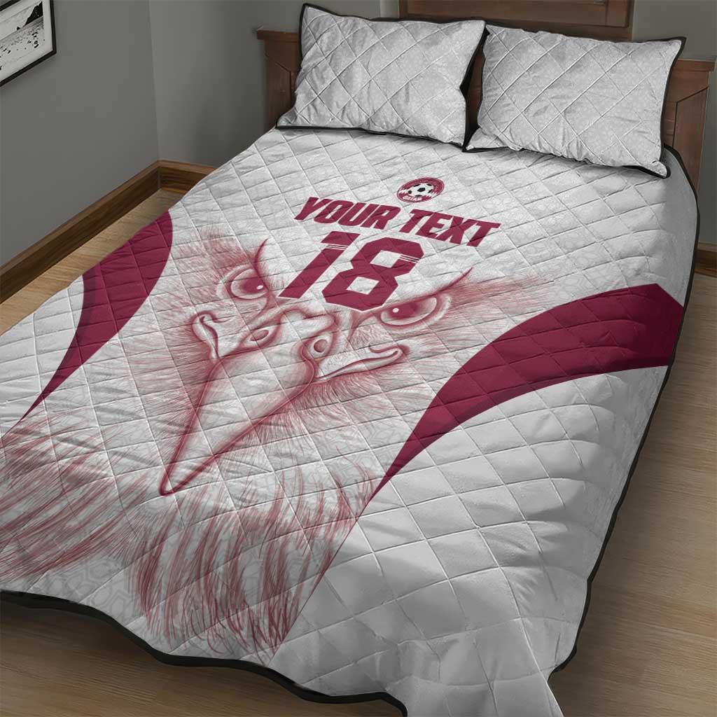 Custom Qatar Football Quilt Bed Set Maroon Falcon Spirit White Version - Wonder Print Shop