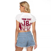 Custom Qatar Football Raglan Cropped T Shirt Maroon Falcon Spirit White Version - Wonder Print Shop