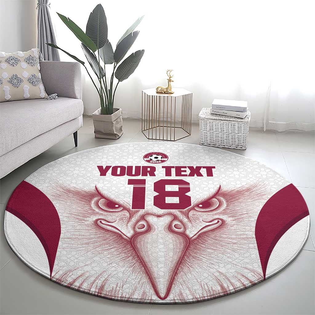 Custom Qatar Football Round Carpet Maroon Falcon Spirit White Version - Wonder Print Shop