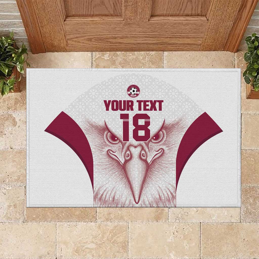 Custom Qatar Football Rubber Doormat Maroon Falcon Spirit White Version - Wonder Print Shop