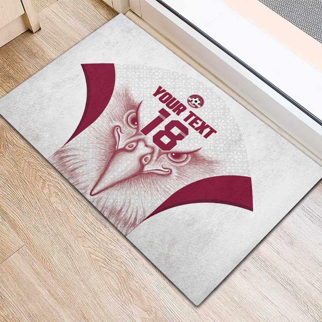 Custom Qatar Football Rubber Doormat Maroon Falcon Spirit White Version - Wonder Print Shop
