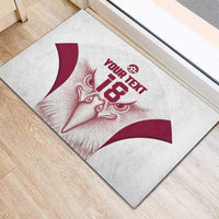 Custom Qatar Football Rubber Doormat Maroon Falcon Spirit White Version - Wonder Print Shop
